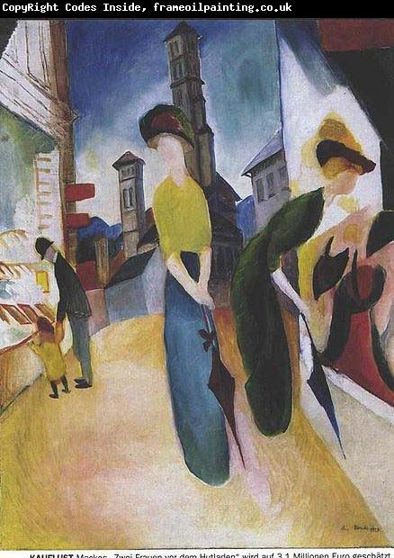 August Macke Two women in front of a hat shop